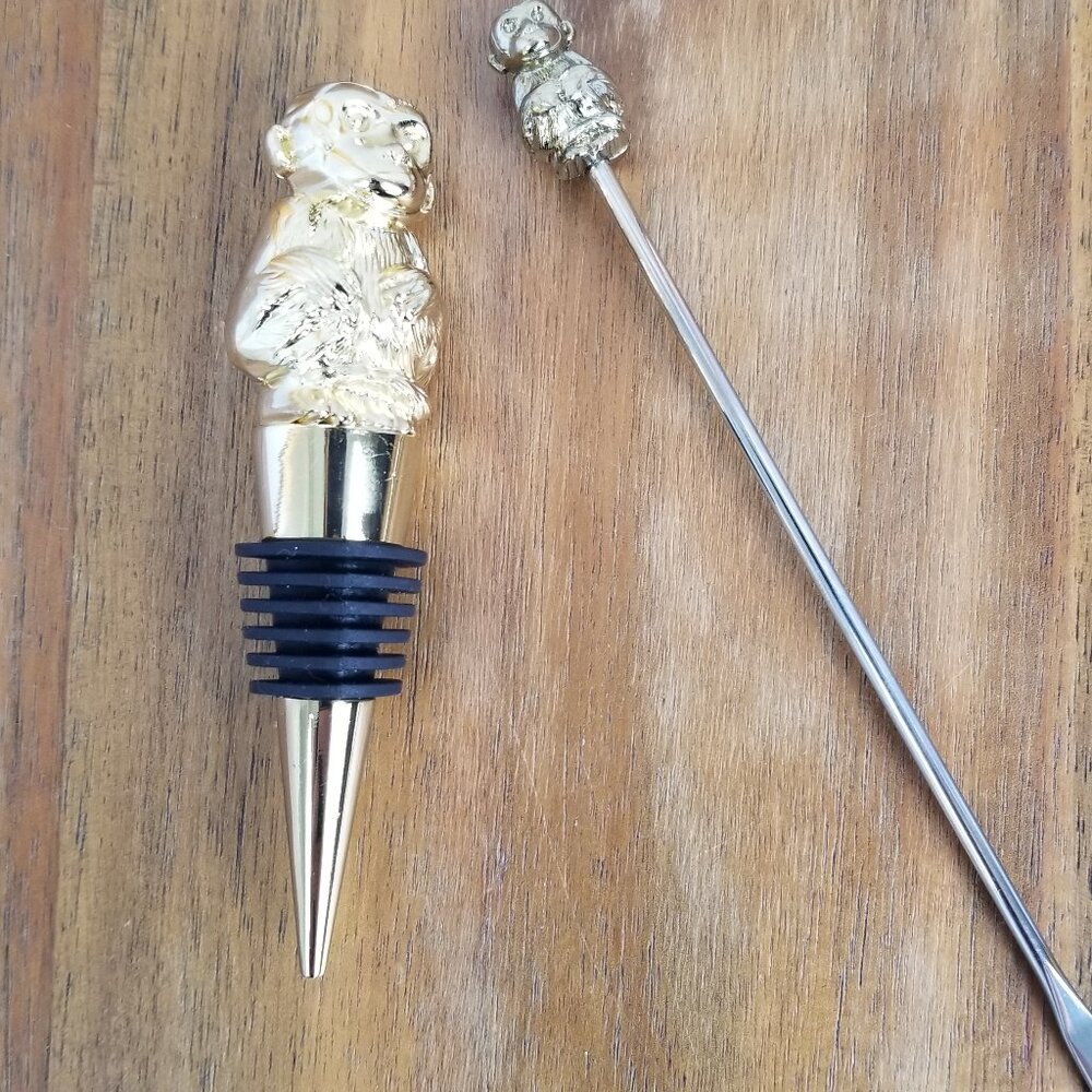 Lilly Pulitzer Gold Monkey Wine Stopper and Stirrer Palm Beach Bar Gift